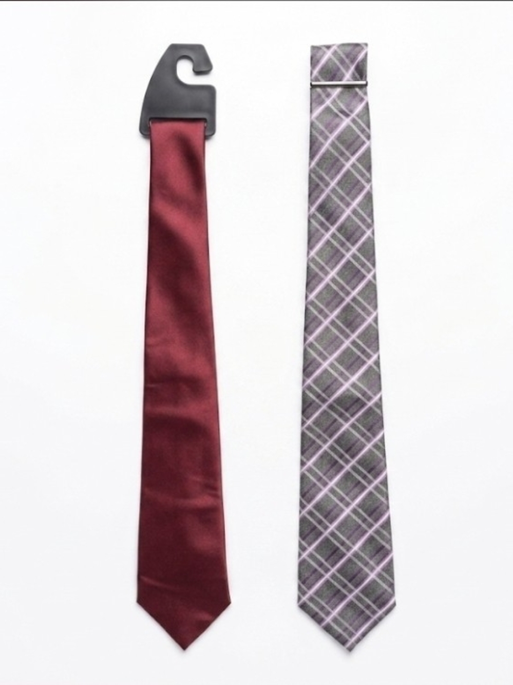 Men's Burgundy & Solid and Gray Plaid Neckties - Pack of 2